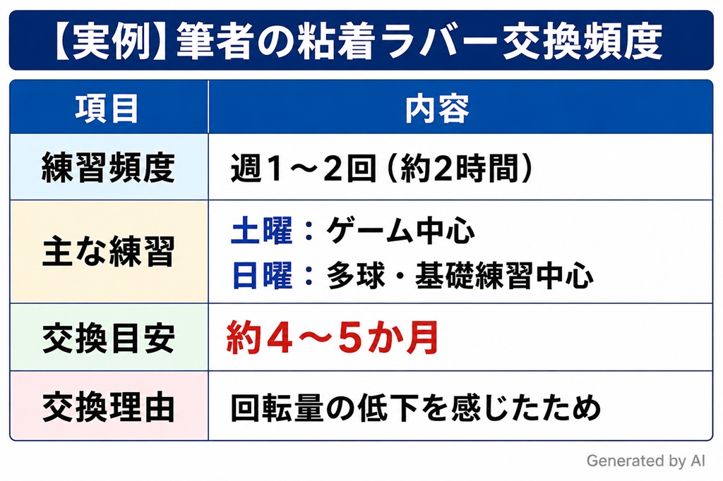 粘着ラバーの交換頻度(筆者の場合)