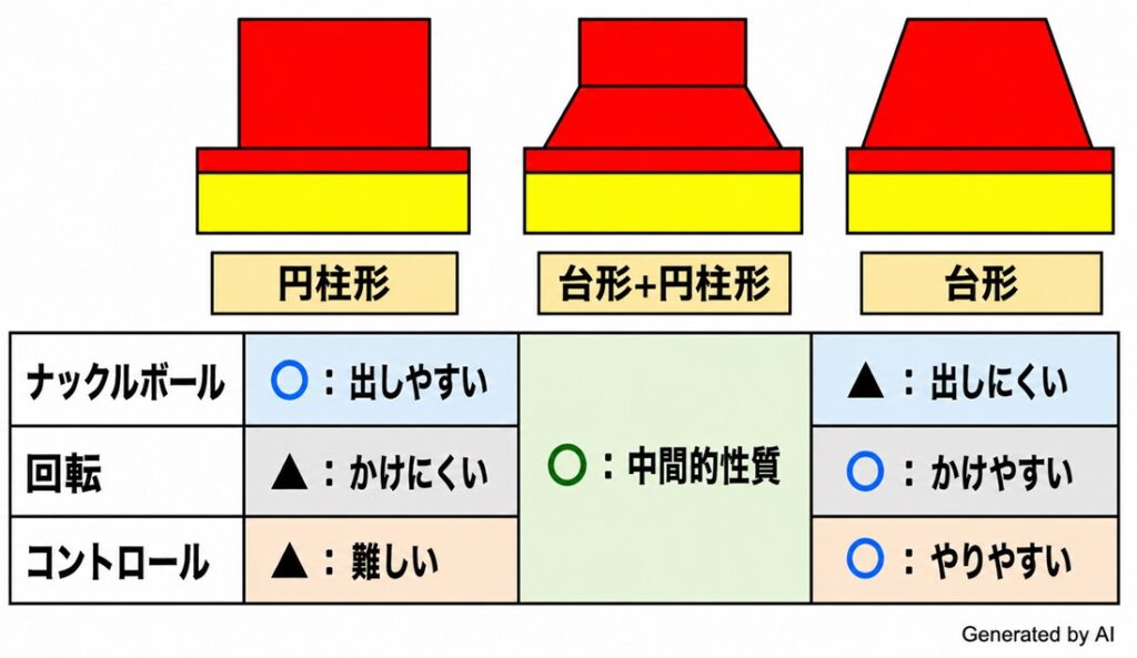 卓球ラバー　表ソフトラバーの粒形状の一覧表