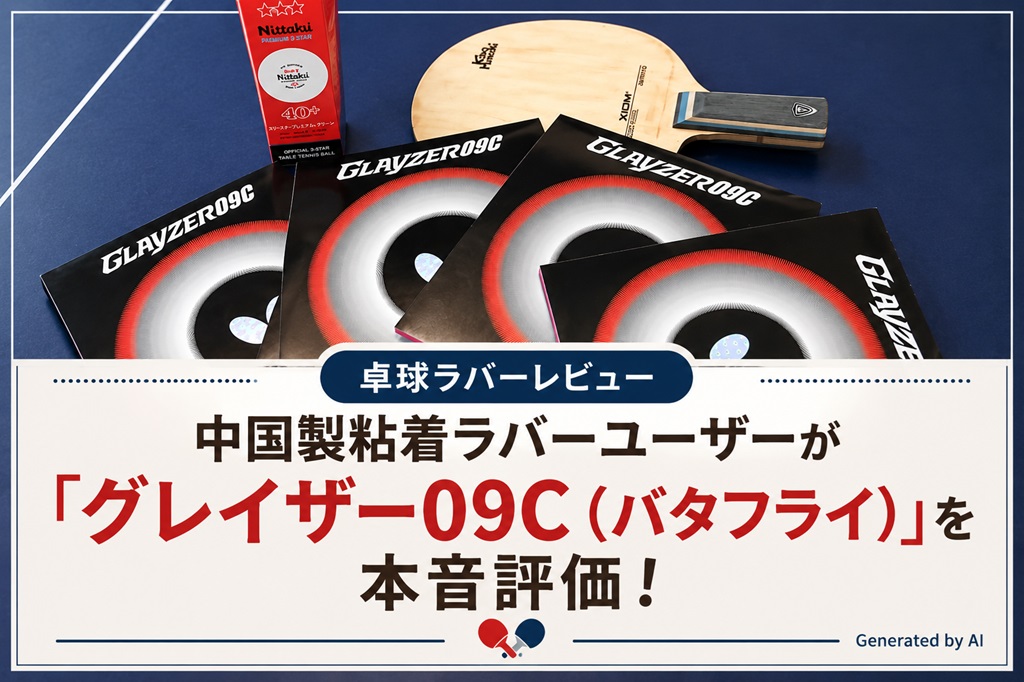 卓球ラバー「グレイザー09C」のパッケージを並べたレビュー記事用アイキャッチ画像