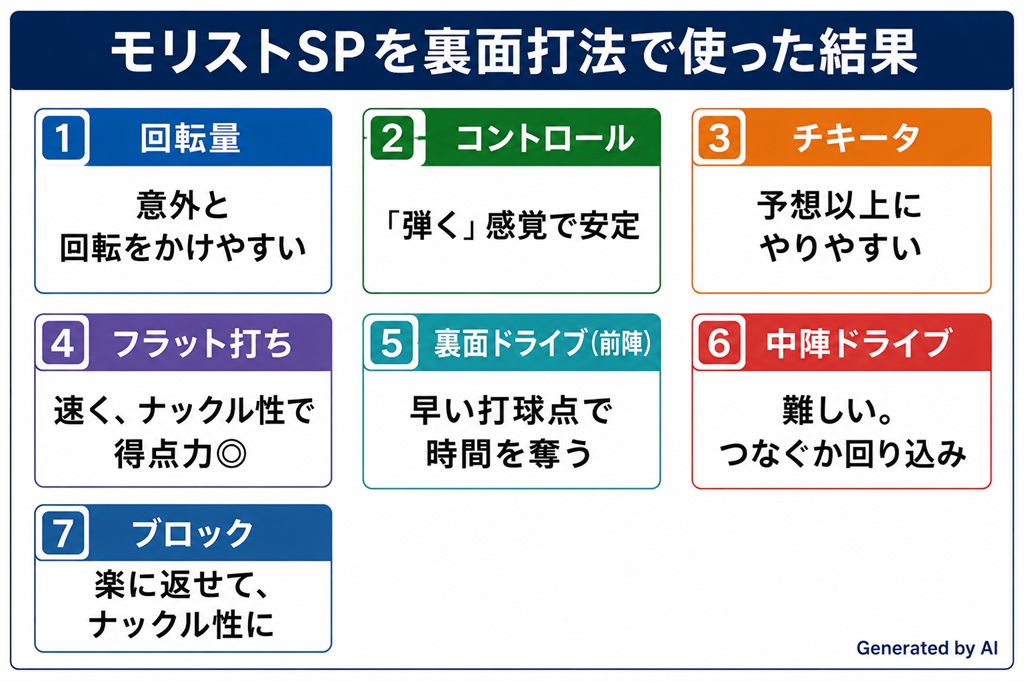 卓球表ソフトラバー　モリストSP（ニッタク）を裏面打法で使用した結果