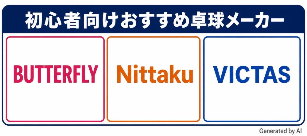 初心者向け卓球メーカー3社（バタフライ、ニッタク、ヴィクタス）