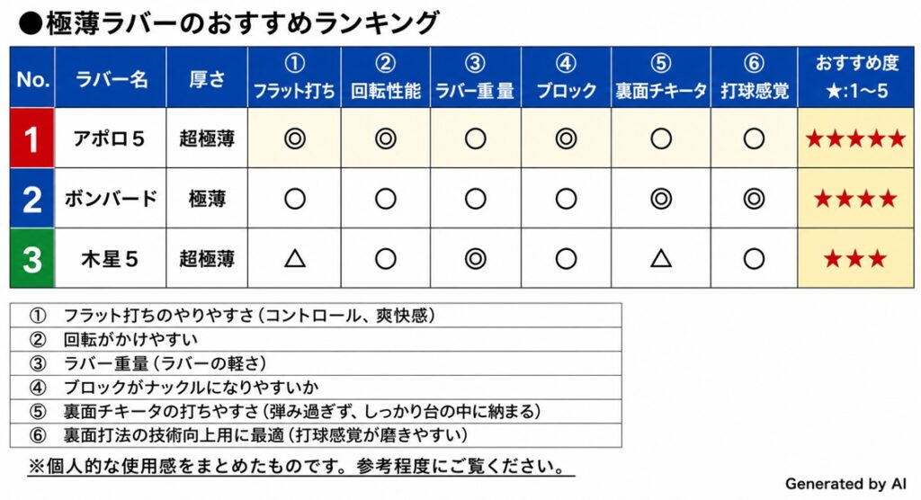 卓球ラバー 極薄ラバーのおすすめランキング一覧