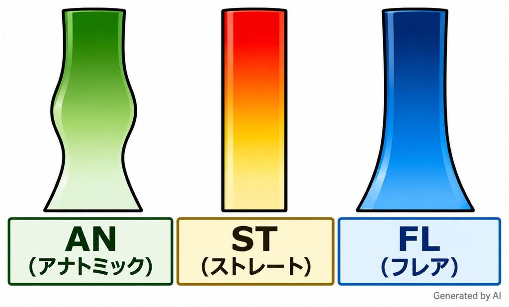 卓球ラケット シェークハンドラケットのグリップの形状3種類