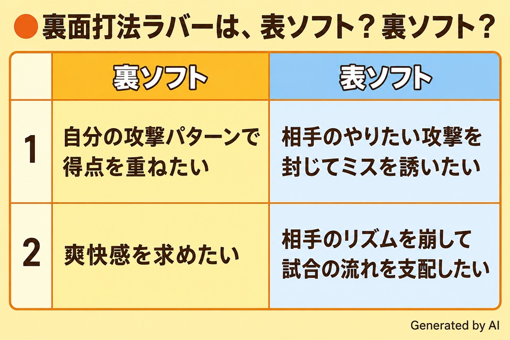 卓球　裏面打法のラバーは、表ソフトラバー？それとも裏ソフトラバー？