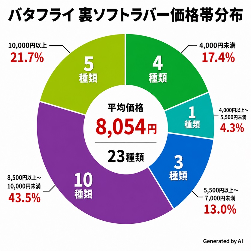 卓球ラバー　2026年 バタフライ裏ソフトラバー価格帯分布
