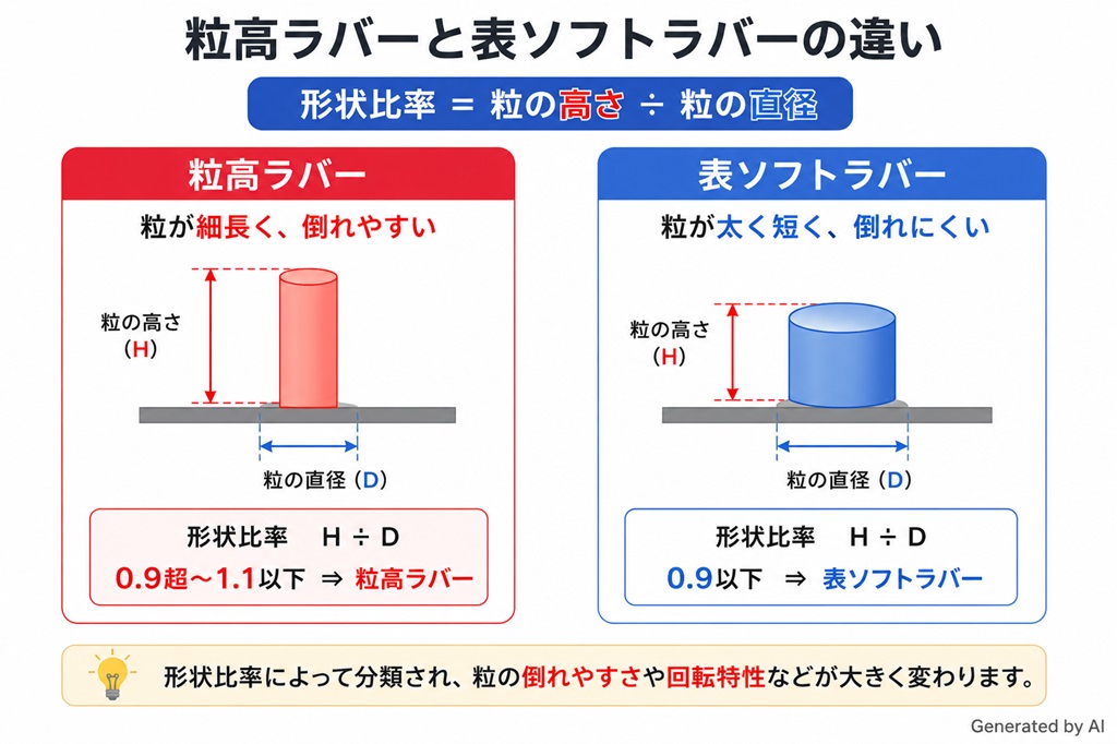 卓球ラバー 粒高ラバーと表ソフトラバーの違い 形状比率