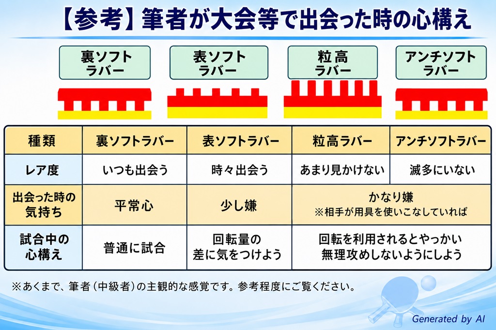 卓球用具 異質型の説明　筆者（中級者）が異質型に試合等で出会ったときの心構え