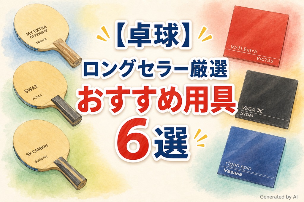 ロングセラーの卓球用具6選を紹介するアイキャッチ画像