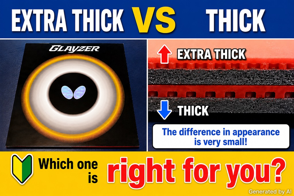 Comparison image of extra thick and thick table tennis rubbers