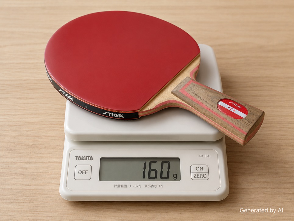 alt="Illustration of lightweight table tennis rackets weighing around 160g for improved maneuverability and reduced physical strain."