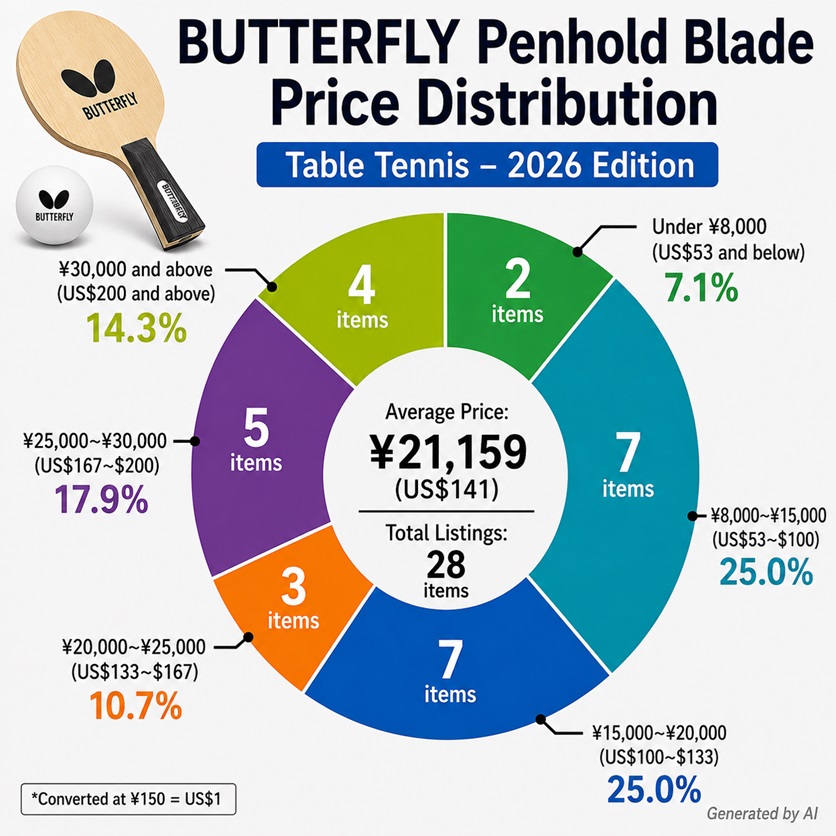 Butterfly penhold blade price distribution chart for 2026 table tennis market analysis
