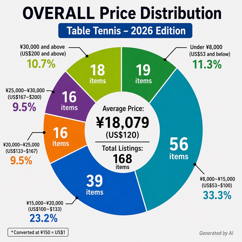 OVERALL penhold blade price distribution chart for 2026 table tennis market analysis
