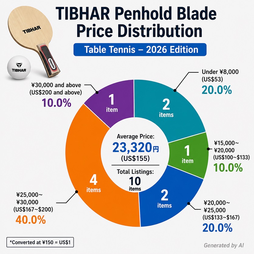 TIBHAR penhold blade price distribution chart for 2026 table tennis market analysis
