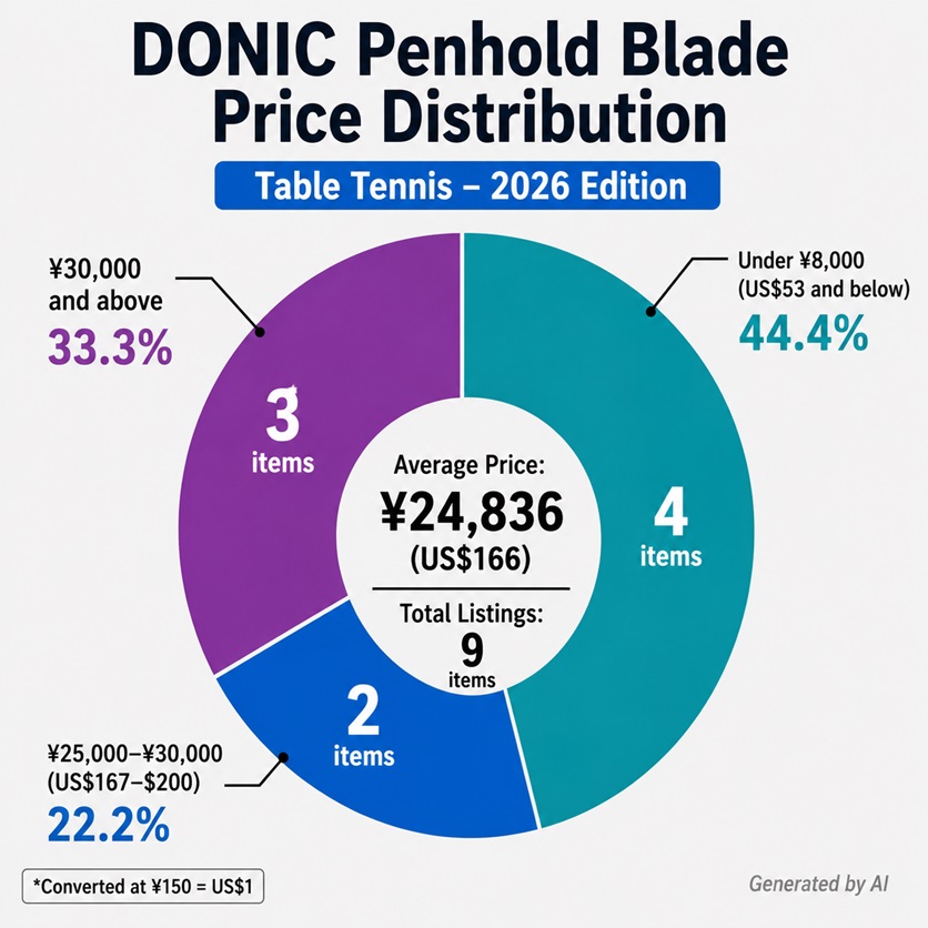 DONIC penhold blade price distribution chart for 2026 table tennis market analysis
