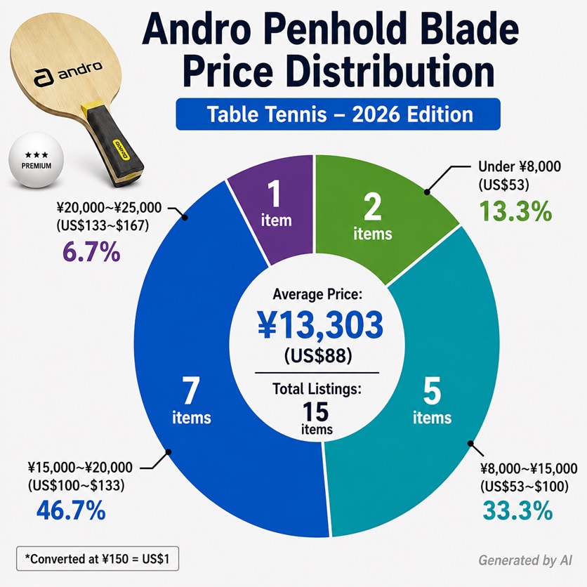 Andro penhold blade price distribution chart for 2026 table tennis market analysis

