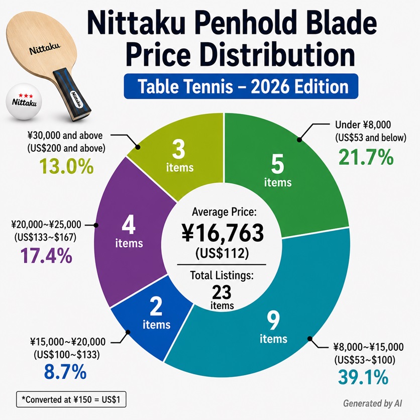 Nittaku penhold blade price distribution chart for 2026 table tennis market analysis
