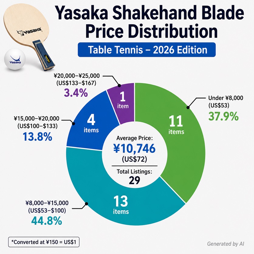 Yasaka shakehand blade price distribution chart for 2026 showing average prices and pricing ranges of table tennis blades in Japan