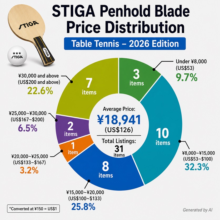 STIGA penhold blade price distribution chart for 2026 table tennis market analysis
