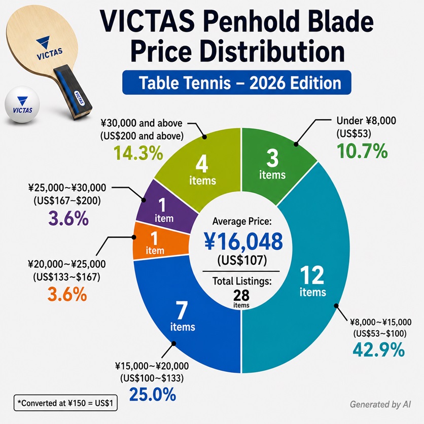 VICTAS penhold blade price distribution chart for 2026 table tennis market analysis
