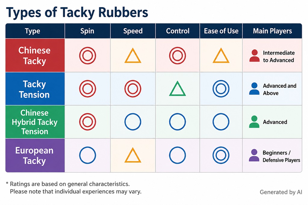 Types of tacky table tennis rubbers comparison chart