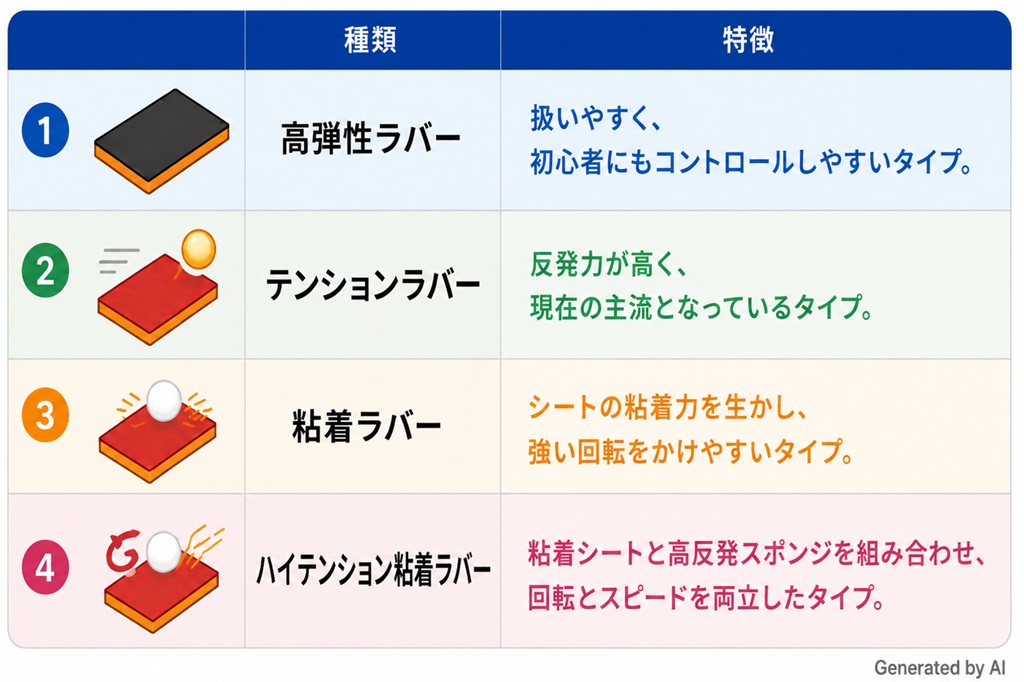 【2026年版】卓球ラバーの種類を徹底解説|特徴・違い・選び方まとめ