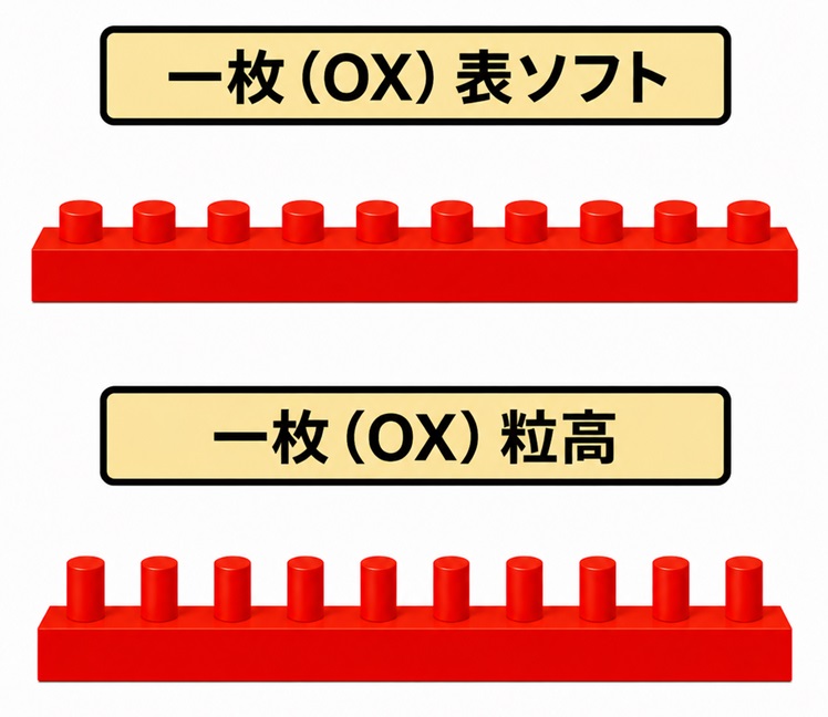卓球ラバー 一枚(OX)ラバーの構造イラスト