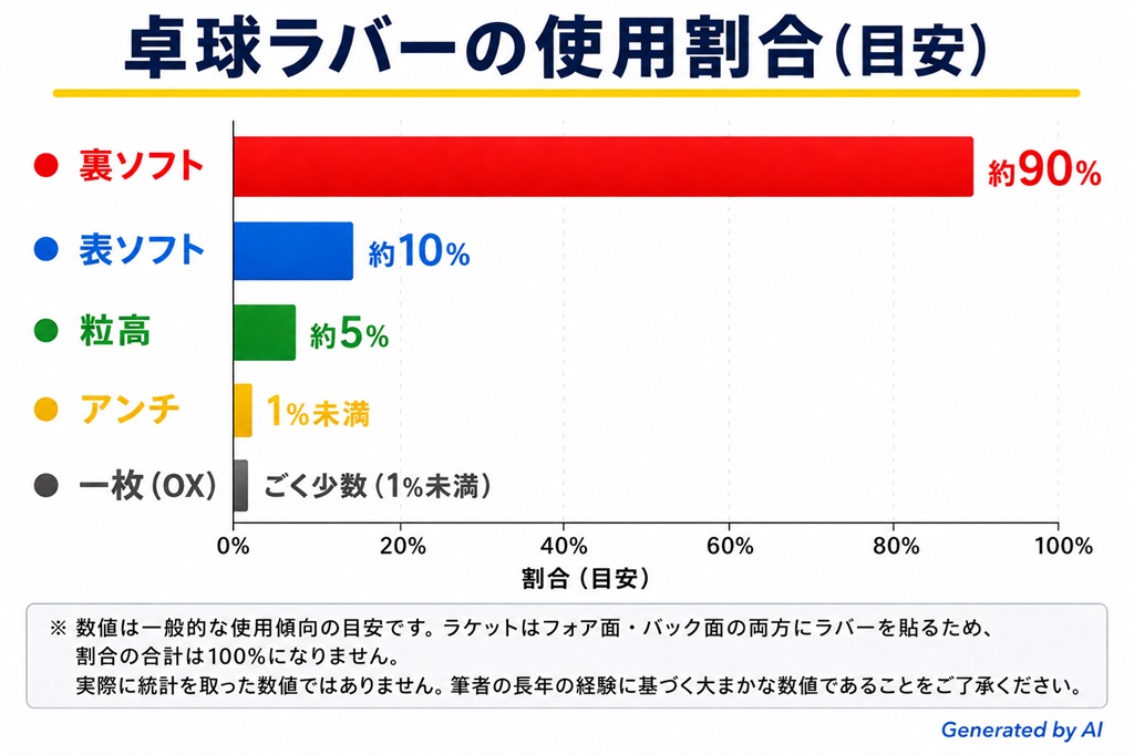 卓球ラバーの使用割合の横棒グラフ