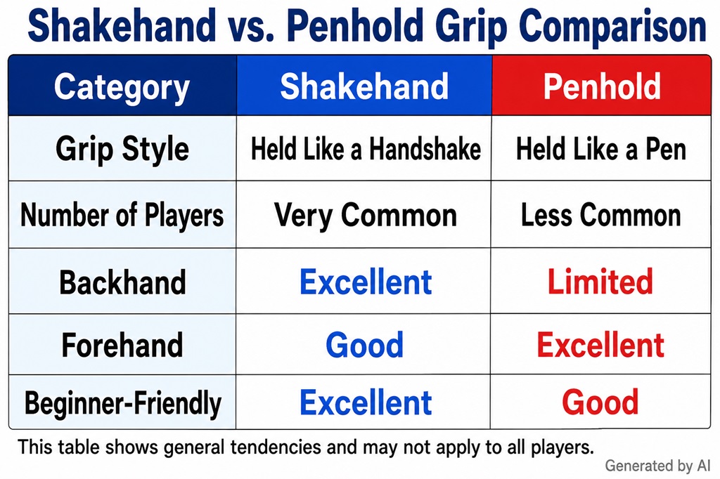Comparison of Shakehand and Penhold grips in table tennis