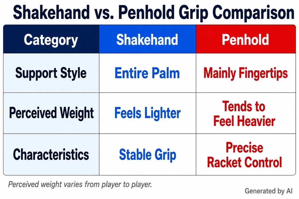 Perceived weight difference between Shakehand and Penhold grips