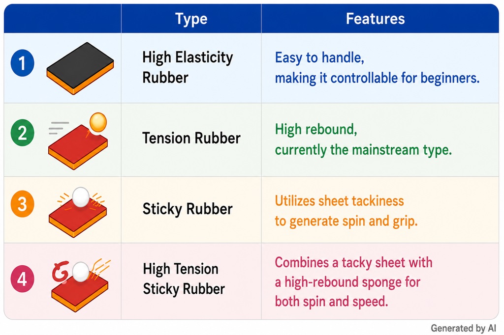 Comparison of inverted table tennis rubber types