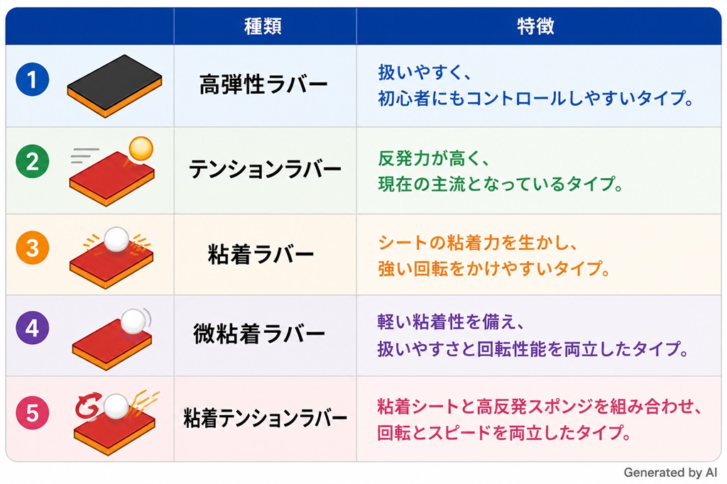 卓球ラバー 裏ソフトラバー種類の表