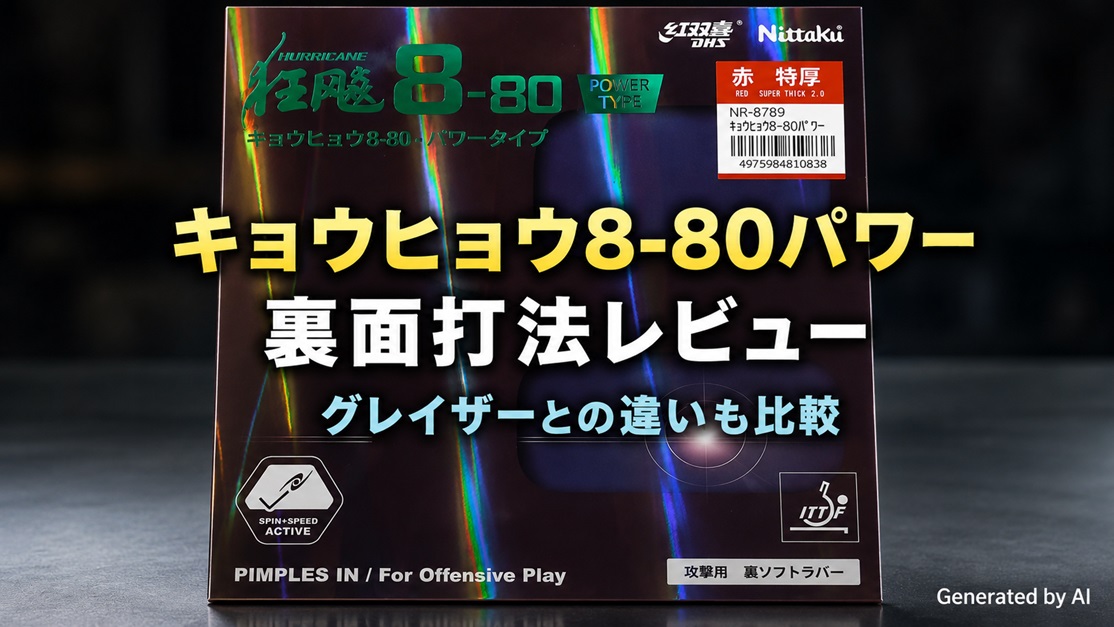 アイキャッチ画像　　卓球ラバー「キョウヒョウ8-80パワー」の使用感レビュー