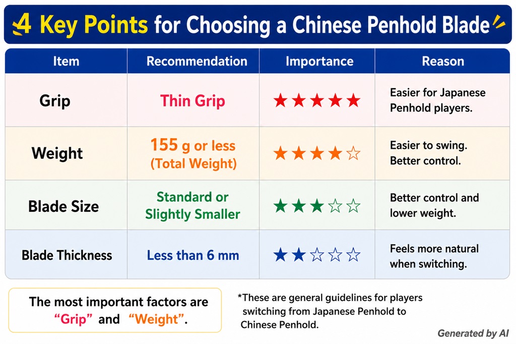 Four key points for choosing a Chinese Penhold blade