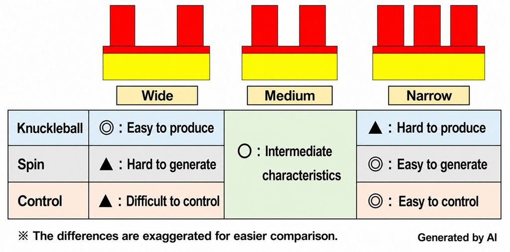 Comparison of short pips rubber with different pip spacing and density