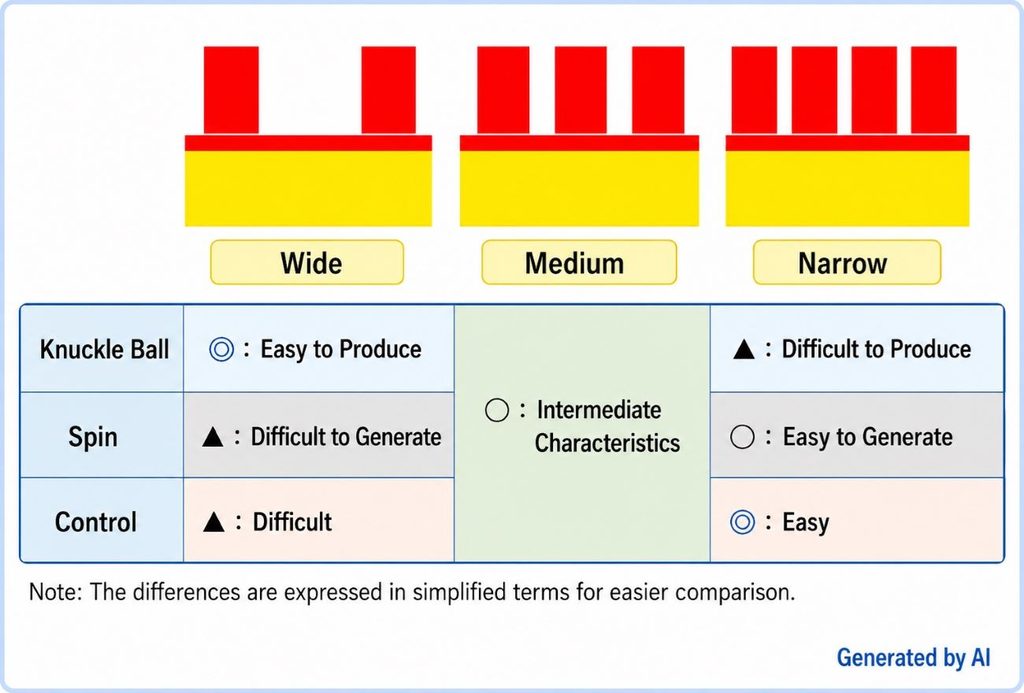 Differences in long pips performance depending on pip spacing and density