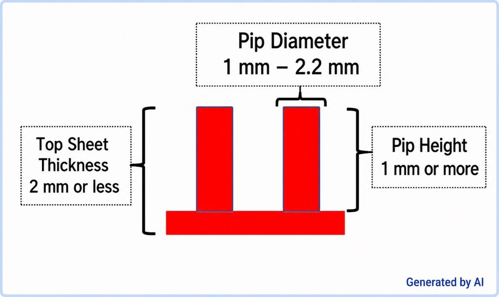 Table tennis rules for long and short pips, including pip diameter, spacing, height, and top sheet thickness