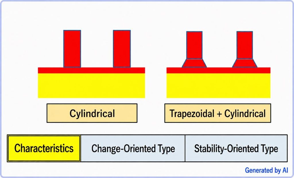Comparison of cylindrical and cylindrical plus trapezoidal long pips shapes