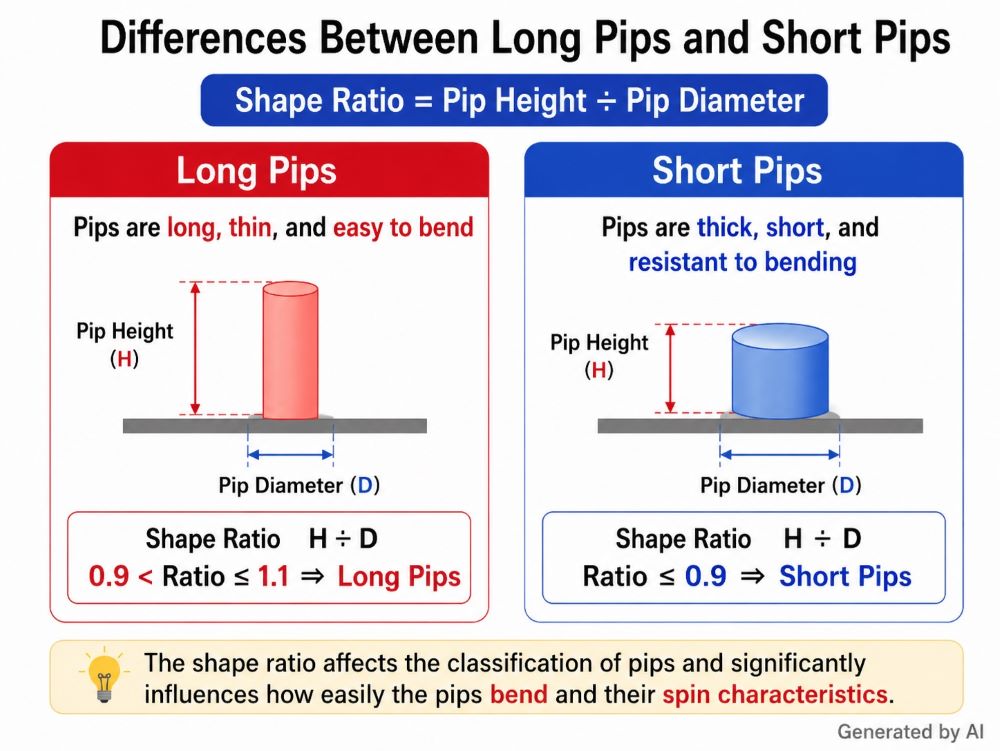 Shape ratio used to classify table tennis rubber as long pips or short pips