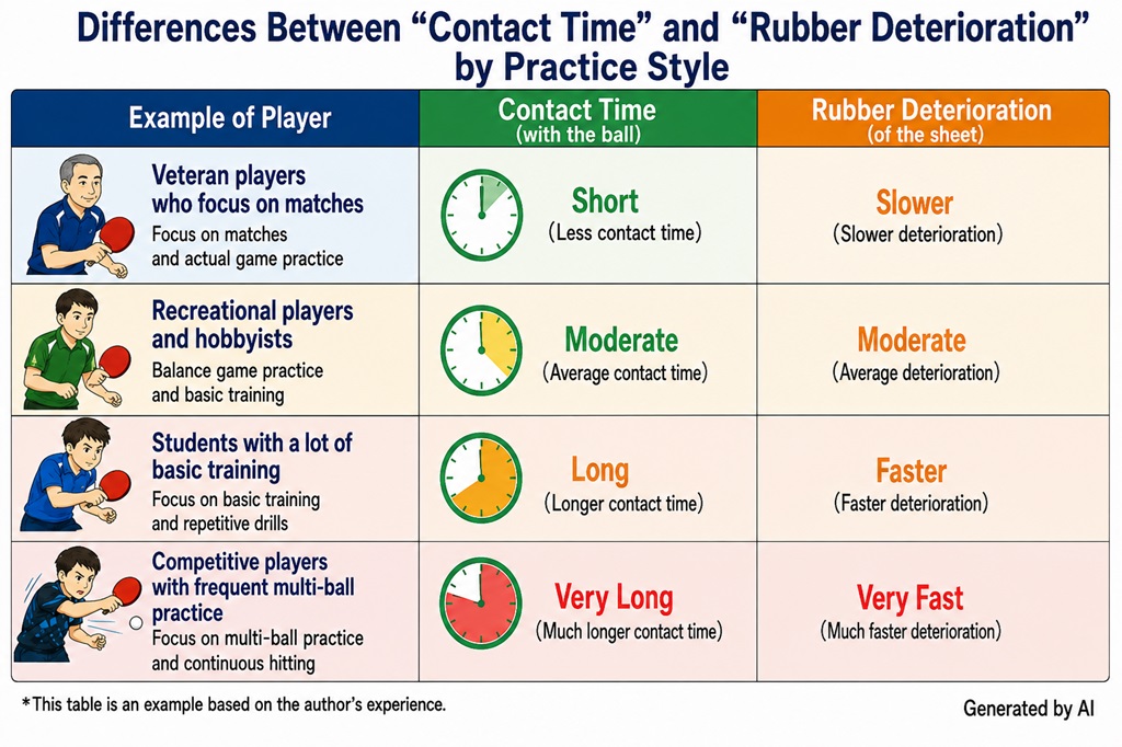 How different table tennis practice styles affect tacky rubber topsheet wear