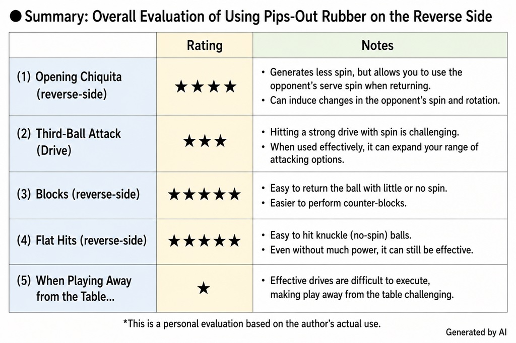 Overall evaluation of the Reverse Penhold Backhand using short pips rubber