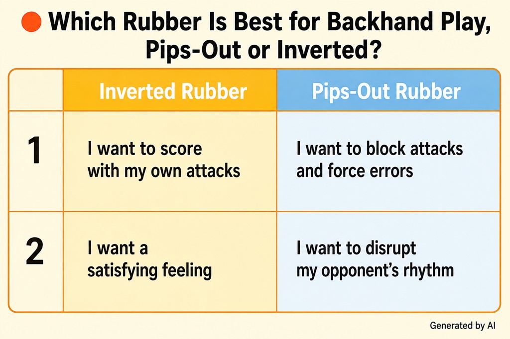 Comparison of inverted and short-pips rubber for the reverse penhold backhand