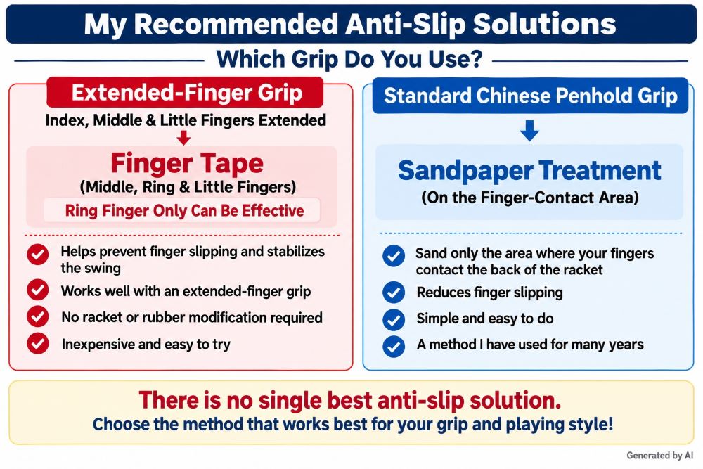 Two anti-slip solutions for Chinese penhold players