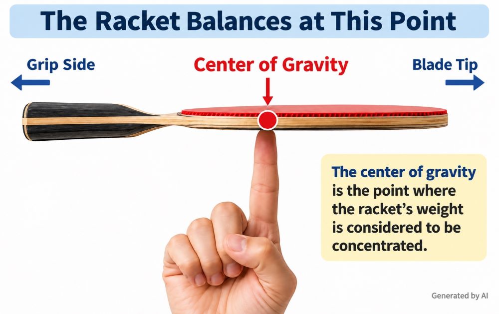Illustration showing the center of gravity of a table tennis racket