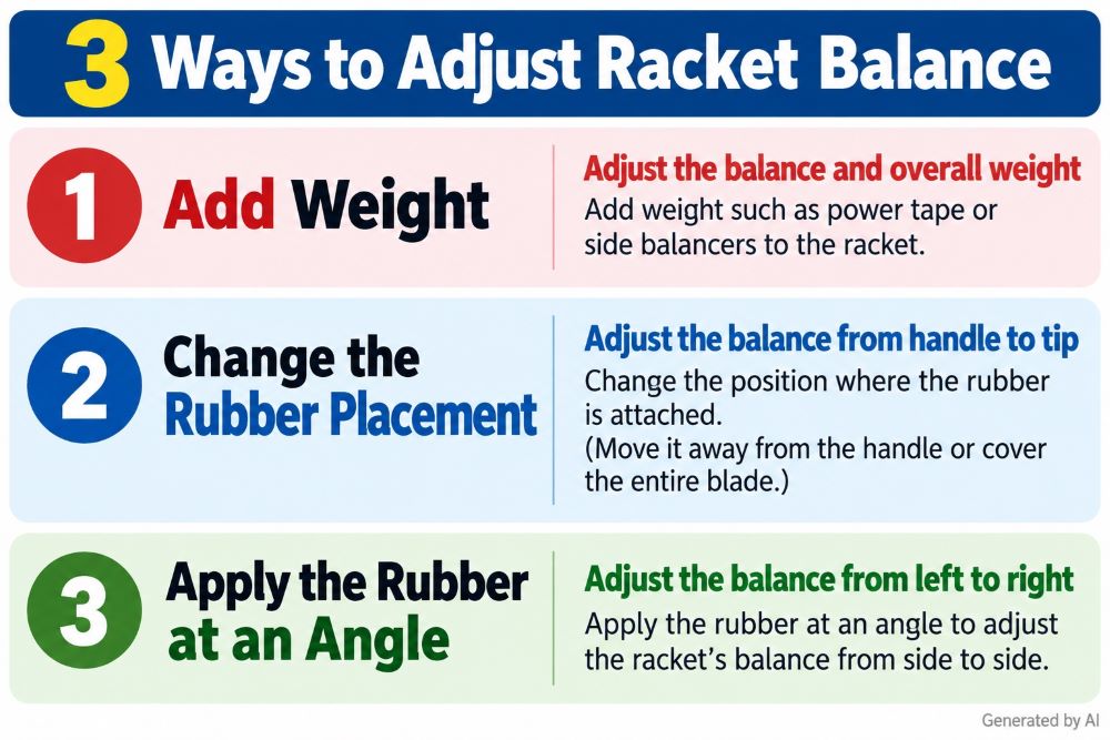 Three ways to adjust a table tennis racket's balance point