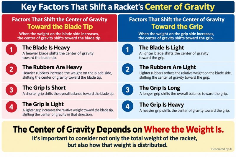 Difference between a head-heavy and handle-heavy table tennis racket
