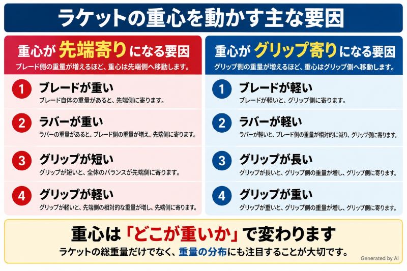 卓球ラケット 重心が移動する要素