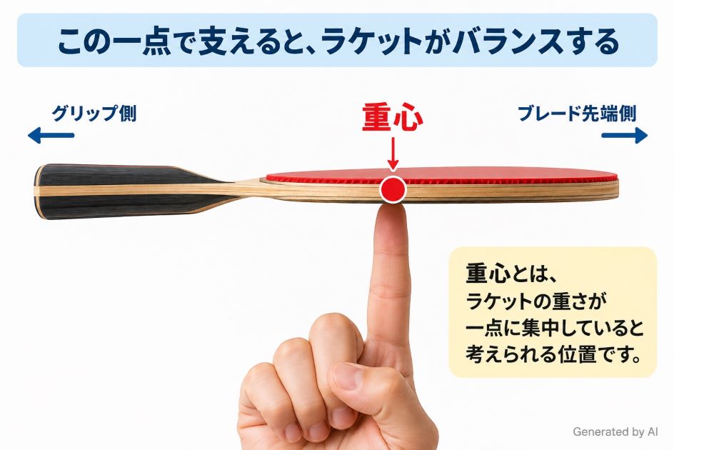 卓球ラケット 重心の位置を説明するイラスト
