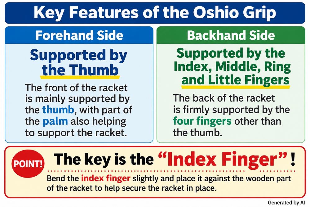 Key features of Yuna Oshio's unique table tennis grip
